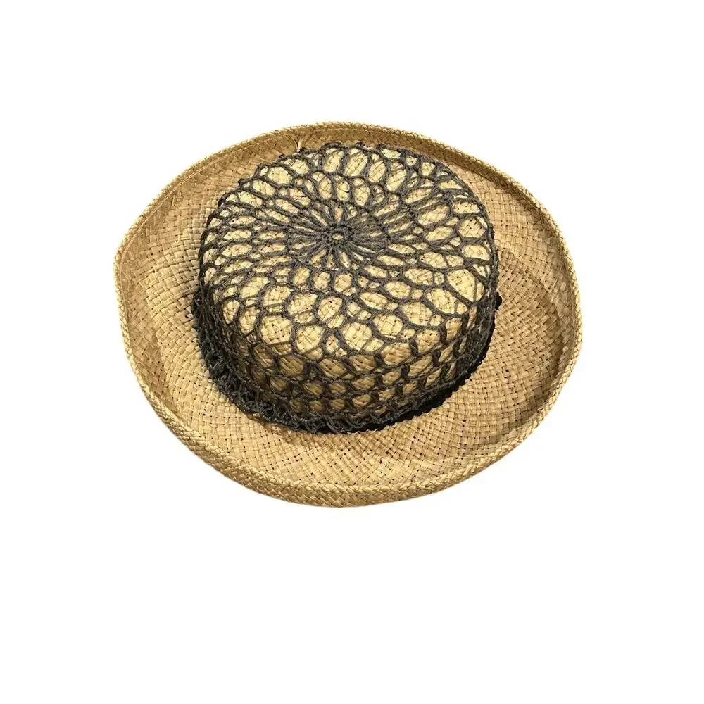 Straw Hat with Crochet Detail 20.5